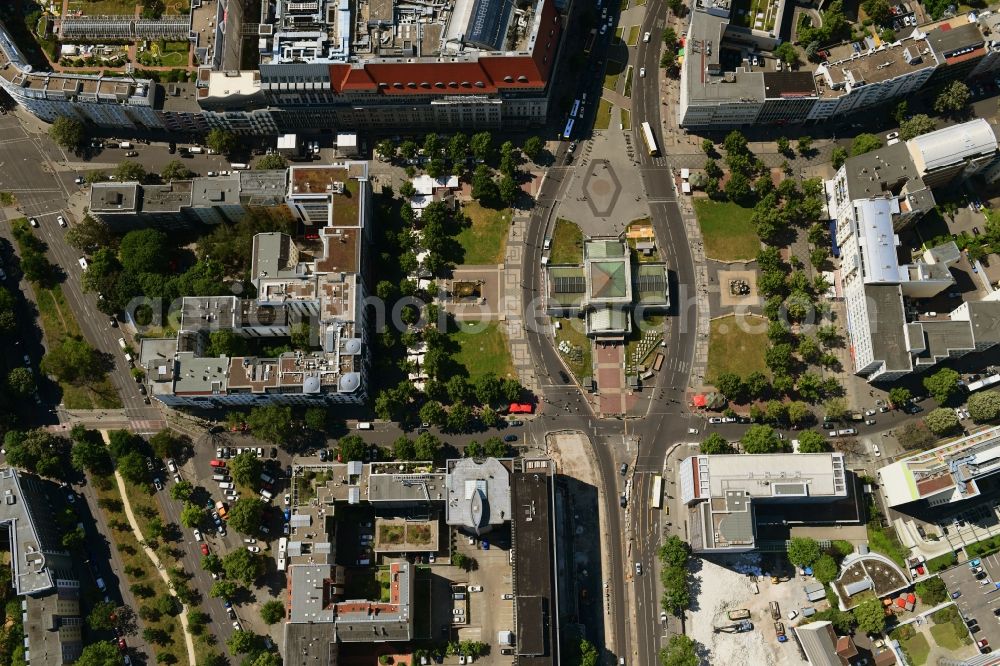 Vertical aerial photograph Berlin - Vertical aerial view from the satellite perspective of the ensemble space Wittenbergplatz on Tauentzienstrasse - Kleiststrasse in the inner city center in the district Schoeneberg in Berlin, Germany