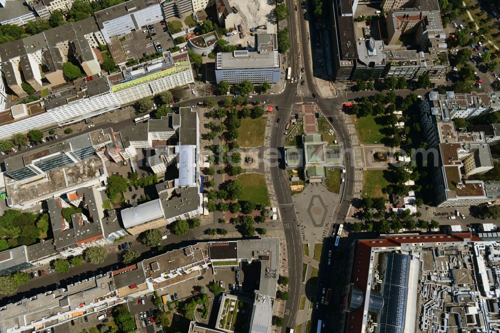 Vertical aerial photograph Berlin - Vertical aerial view from the satellite perspective of the ensemble space Wittenbergplatz on Tauentzienstrasse - Kleiststrasse in the inner city center in the district Schoeneberg in Berlin, Germany