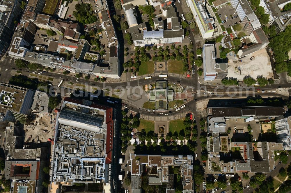 Vertical aerial photograph Berlin - Vertical aerial view from the satellite perspective of the ensemble space Wittenbergplatz on Tauentzienstrasse - Kleiststrasse in the inner city center in the district Schoeneberg in Berlin, Germany