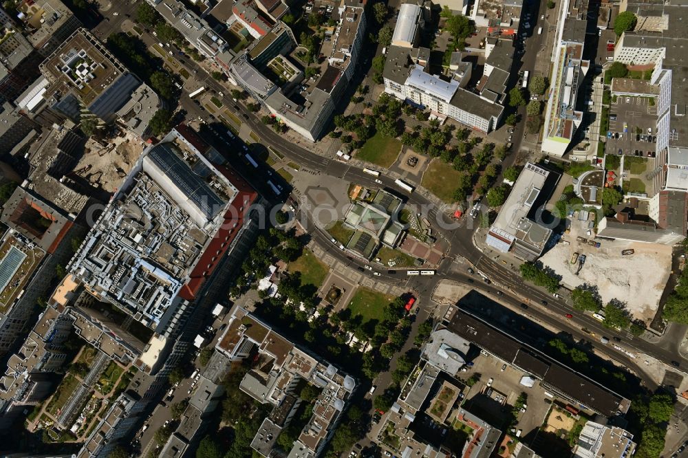 Vertical aerial photograph Berlin - Vertical aerial view from the satellite perspective of the ensemble space Wittenbergplatz on Tauentzienstrasse - Kleiststrasse in the inner city center in the district Schoeneberg in Berlin, Germany