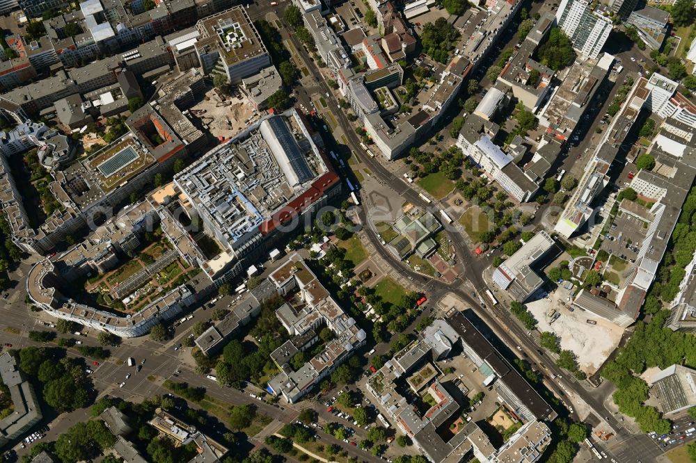 Vertical aerial photograph Berlin - Vertical aerial view from the satellite perspective of the ensemble space Wittenbergplatz on Tauentzienstrasse - Kleiststrasse in the inner city center in the district Schoeneberg in Berlin, Germany