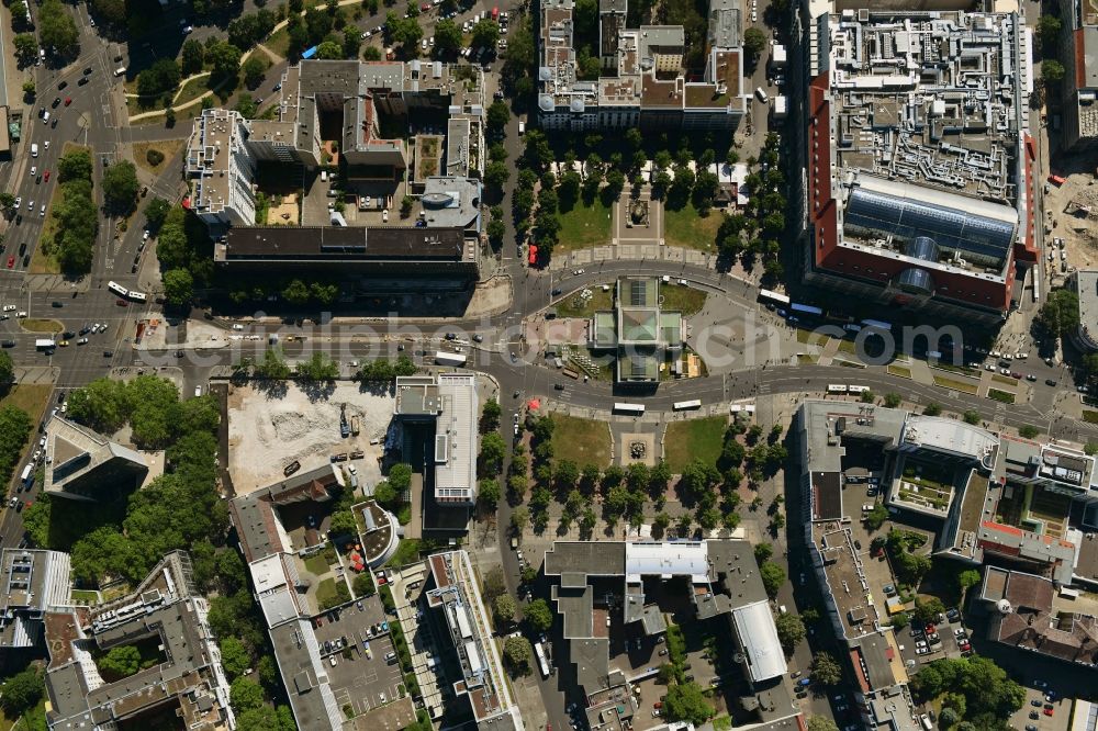 Vertical aerial photograph Berlin - Vertical aerial view from the satellite perspective of the ensemble space Wittenbergplatz on Tauentzienstrasse - Kleiststrasse in the inner city center in the district Schoeneberg in Berlin, Germany