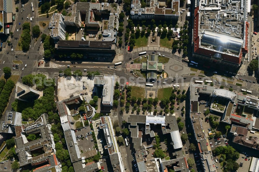 Vertical aerial photograph Berlin - Vertical aerial view from the satellite perspective of the ensemble space Wittenbergplatz on Tauentzienstrasse - Kleiststrasse in the inner city center in the district Schoeneberg in Berlin, Germany