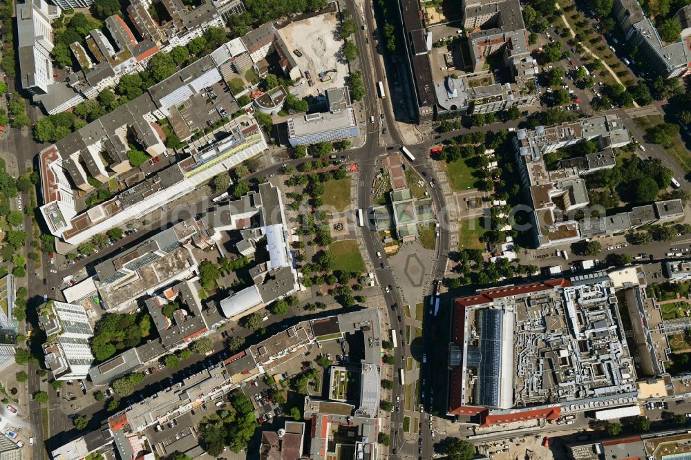 Vertical aerial photograph Berlin - Vertical aerial view from the satellite perspective of the ensemble space Wittenbergplatz on Tauentzienstrasse - Kleiststrasse in the inner city center in the district Schoeneberg in Berlin, Germany