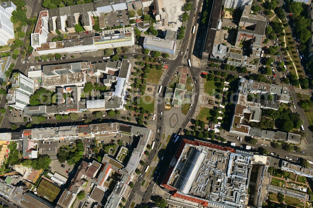 Vertical aerial photograph Berlin - Vertical aerial view from the satellite perspective of the ensemble space Wittenbergplatz on Tauentzienstrasse - Kleiststrasse in the inner city center in the district Schoeneberg in Berlin, Germany