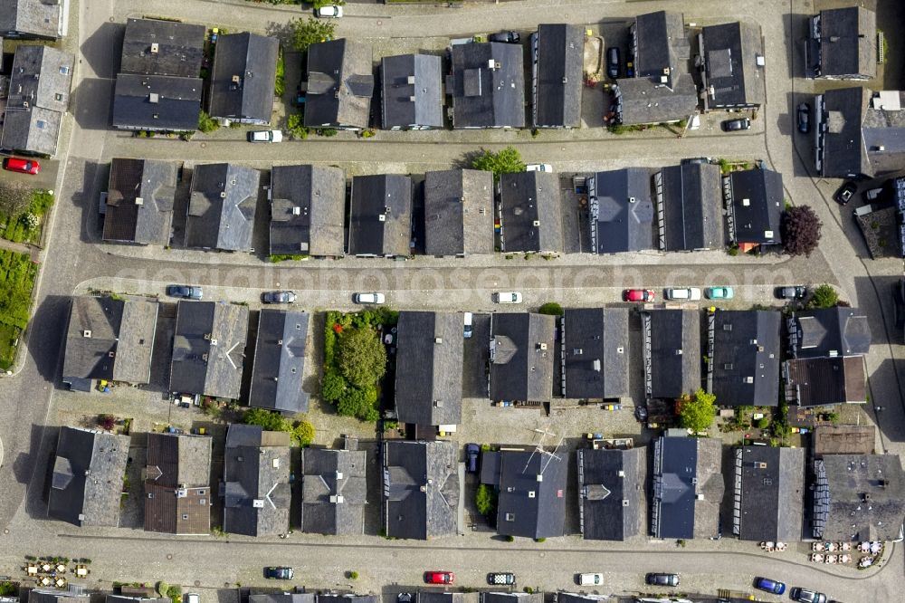 Vertical aerial photograph Freudenberg - Series of historically true original half-timbered houses in the center of Freudenberg in the state of North Rhine-Westphalia