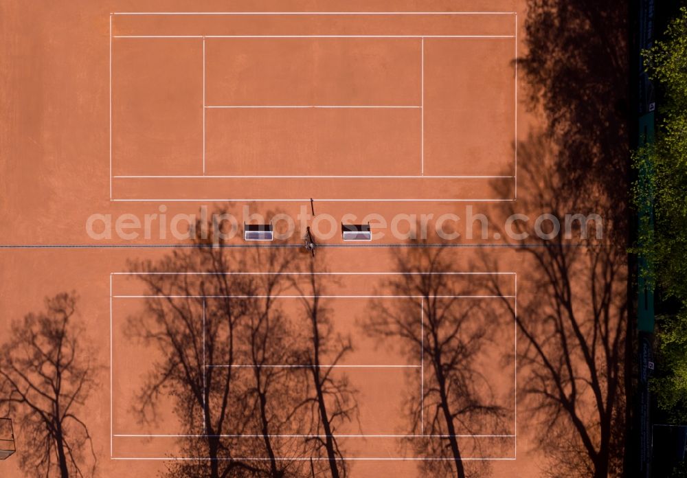 Vertical aerial photograph Chemnitz - Vertical aerial view from the satellite perspective of the tennis court sports field on Hartmannstrasse in Chemnitz in the state Saxony, Germany