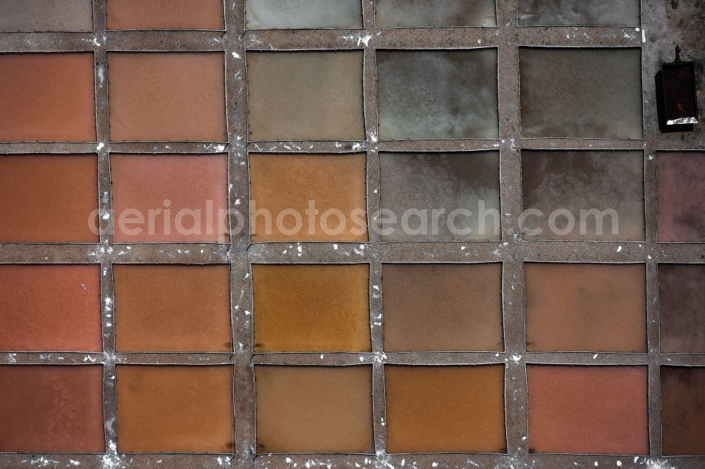 Vertical aerial photograph Campos - Vertical aerial view from the satellite perspective of the Brown - white salt pans for salt extraction in the district Ses Salines in Campos in Islas Baleares, Spain