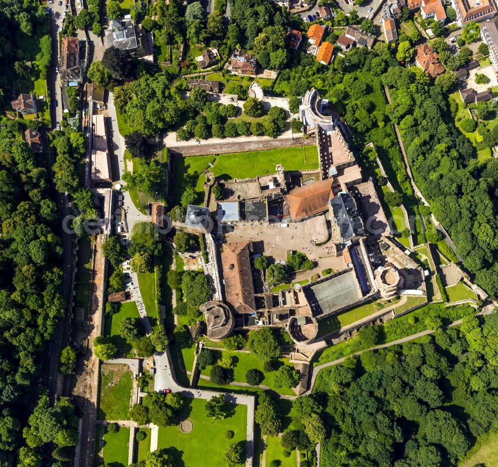 Vertical aerial photograph Heidelberg - Vertical view of Heidelberg Castle with garden situated on the Old Town in Heidelberg in Baden-Wuerttemberg