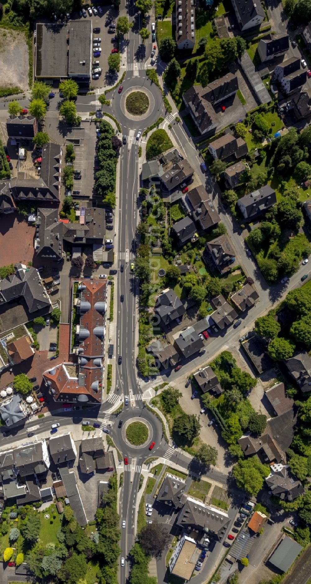 Vertical aerial photograph Witten - Perpendicular recording from the residential area at the double roundabout Herbede in Witten in the state of North Rhine-Westphalia