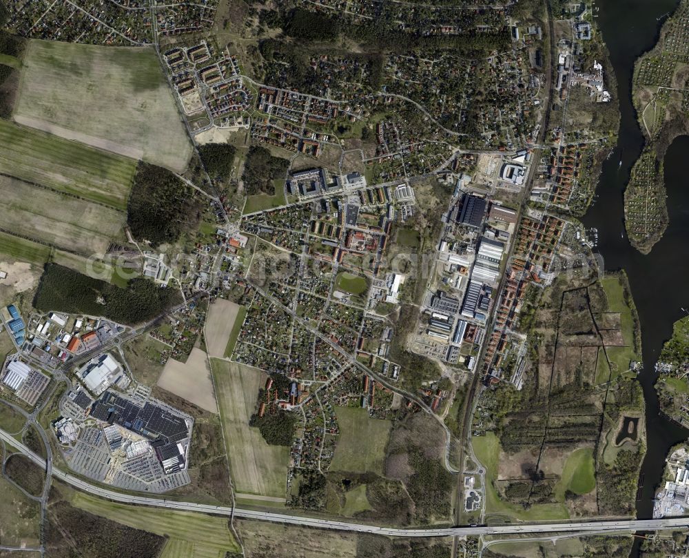 Vertical aerial photograph Wildau - Vertical aerial view from the satellite perspective of the city view on down town in Wildau in the state Brandenburg, Germany