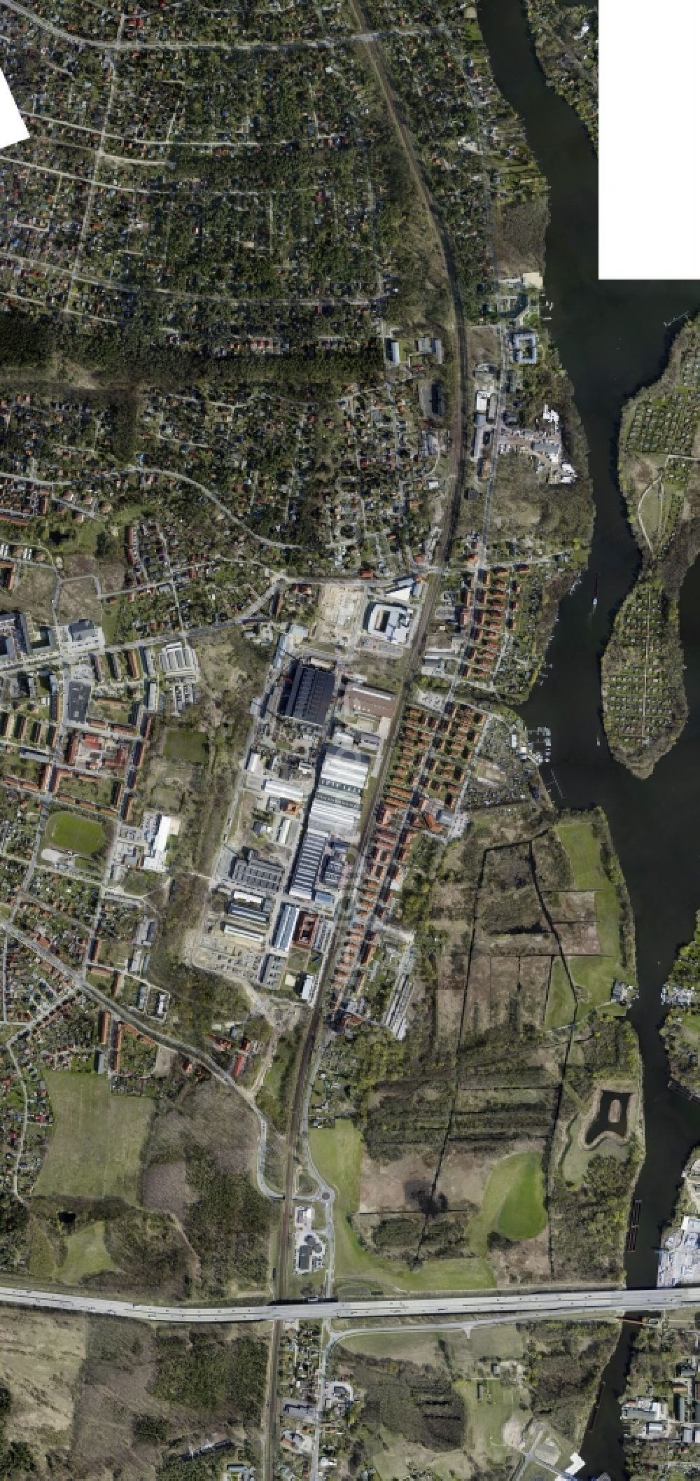 Vertical aerial photograph Wildau - Vertical aerial view from the satellite perspective of the city view on down town in Wildau in the state Brandenburg, Germany