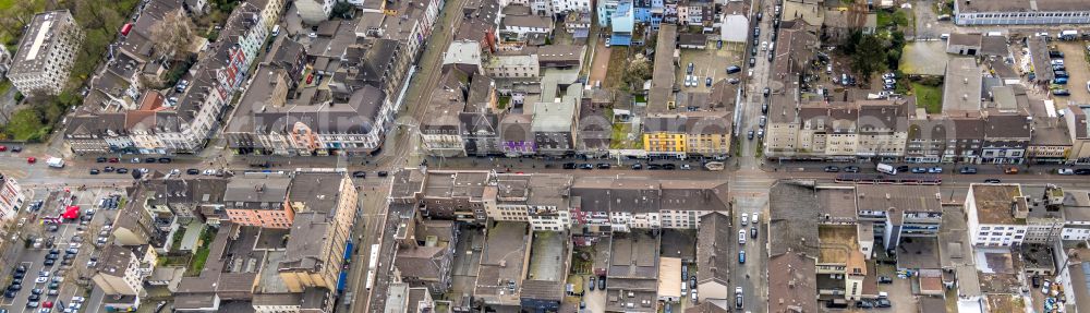 Vertical aerial photograph Duisburg - Vertical aerial view from the satellite perspective of the city view in the urban area on Weseler Strasse in the district of Marxloh in Duisburg in the Ruhr area in the state North Rhine-Westphalia, Germany