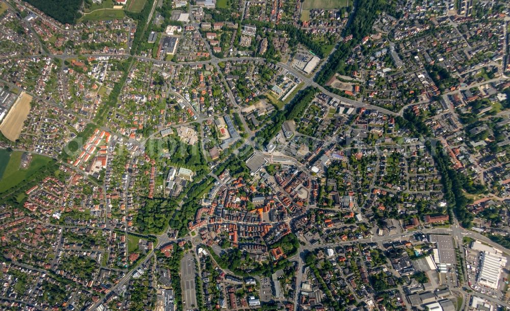 Vertical aerial photograph Werne - Vertical aerial view from the satellite perspective of the The city center in the downtown area in Werne in the state North Rhine-Westphalia, Germany