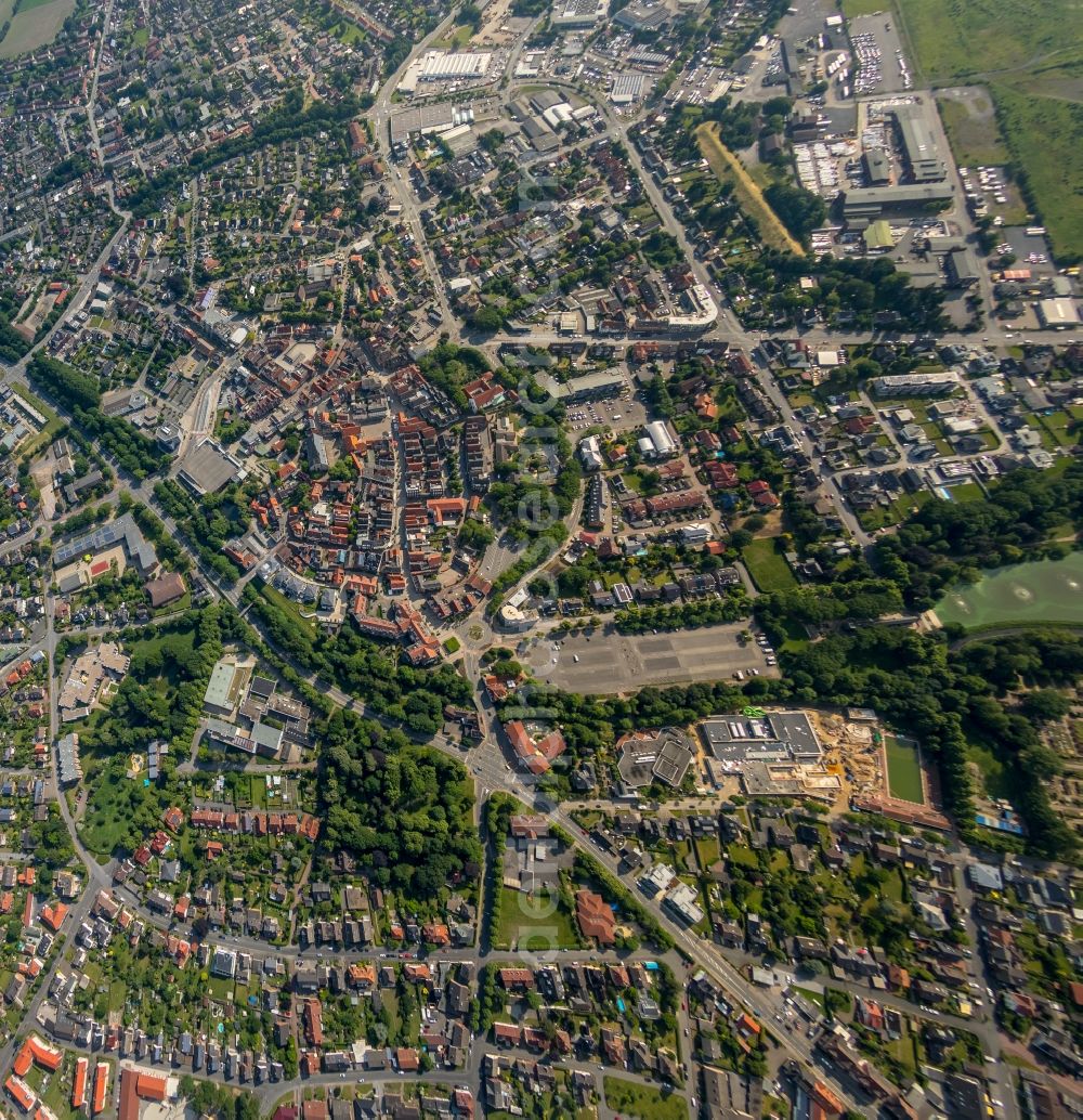 Vertical aerial photograph Werne - Vertical aerial view from the satellite perspective of the The city center in the downtown area in Werne in the state North Rhine-Westphalia, Germany