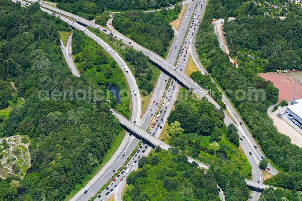 Vertical aerial photograph Kiel - Vertical aerial view from the satellite perspective of the street - road guidance Olof-Palme-Damm in the district Ravensberg in Kiel in the state Schleswig-Holstein, Germany