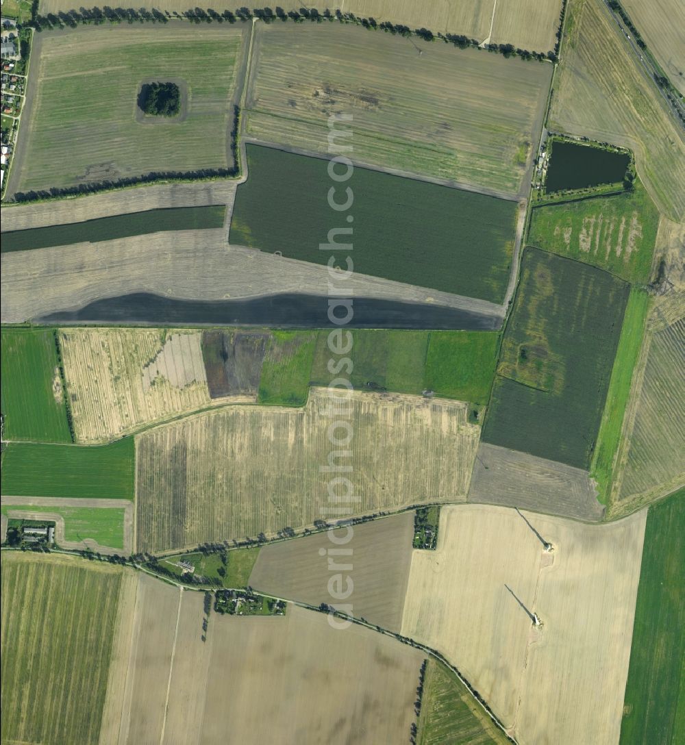 Vertical aerial photograph Bredow - Vertical aerial view from the satellite perspective of the structures on agricultural fields in Bredow in the state Brandenburg, Germany