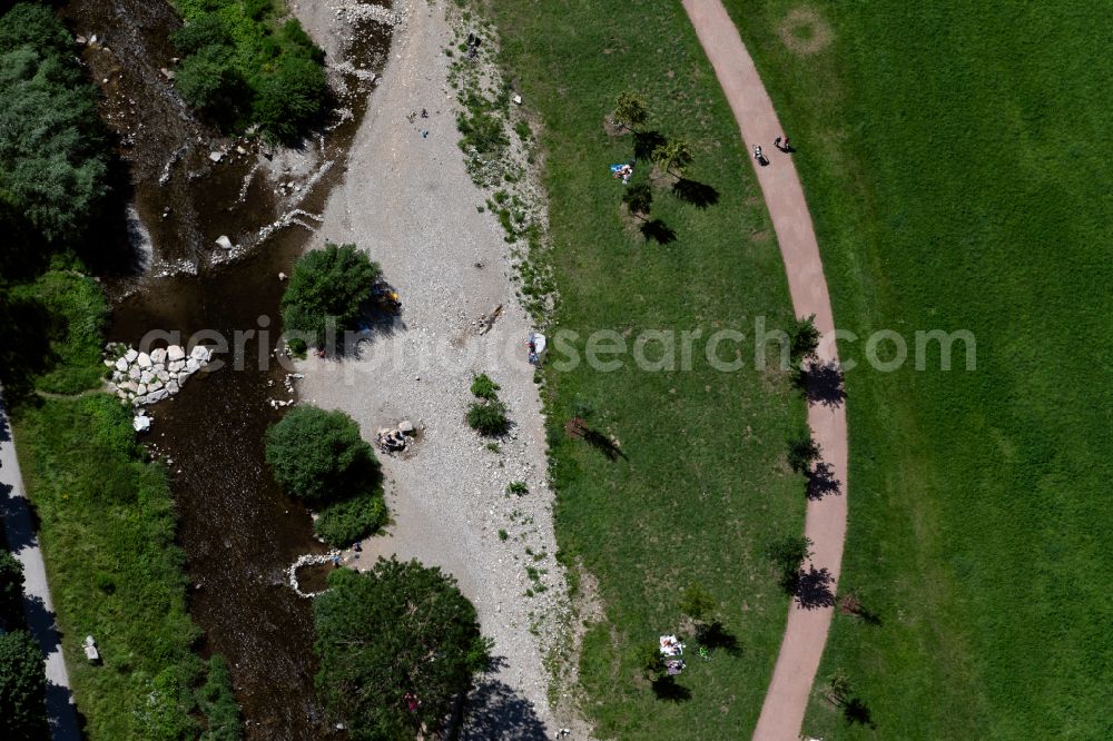 Vertical aerial photograph Freiburg im Breisgau - Vertical aerial view from the satellite perspective of the riparian zones on the course of the river Dreisam in the district Waldsee in Freiburg im Breisgau in the state Baden-Wuerttemberg, Germany