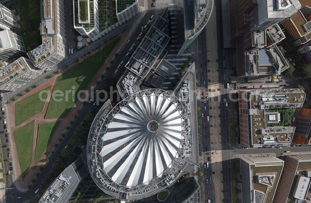 Vertical aerial photograph Berlin - Vertical aerial view of the area of the Sony Center at Potsdamer Platz, in the heart of Berlin. The recording was flown with a 200-megapixel digital camera type UltraCam-X Prime