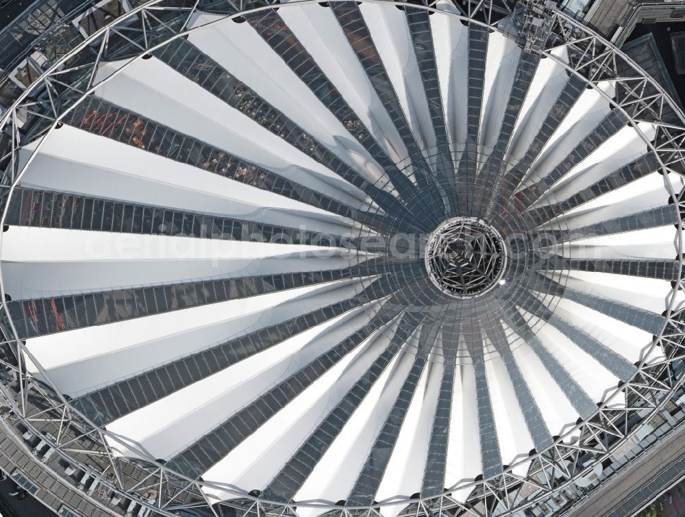 Vertical aerial photograph Berlin - Vertical aerial view from the roof of the Sony Center at Potsdamer Platz, in the heart of Berlin