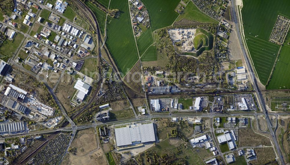 Vertical aerial photograph Leipzig - Vertical shot from the industrial and commercial area to the motorway exit Leipzig West in Saxony