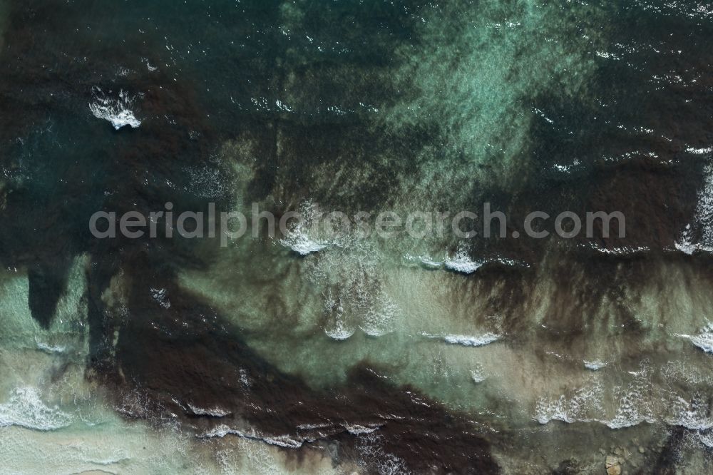 Vertical aerial photograph Llucmajor - Vertical aerial view from the satellite perspective of the Water surface at the seaside of mediteran sea in Llucmajor, beach es Trenc in Balearic Islands, Spain