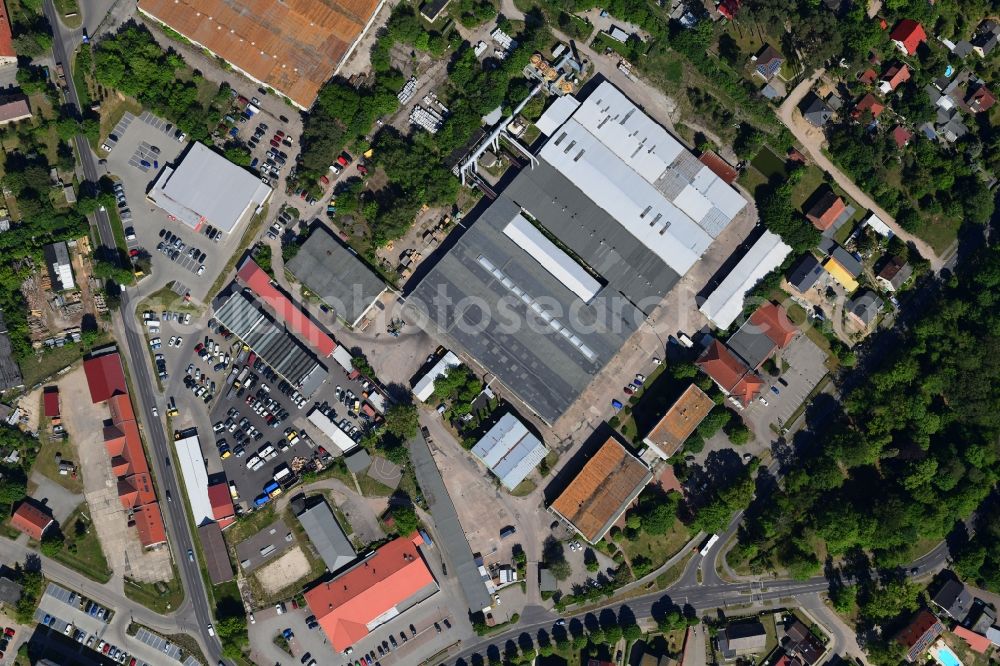 Vertical aerial photograph Biesenthal - Vertical aerial view from the satellite perspective of the building and production halls on the premises of of Moebelfolien GmbH in Biesenthal in the state Brandenburg, Germany