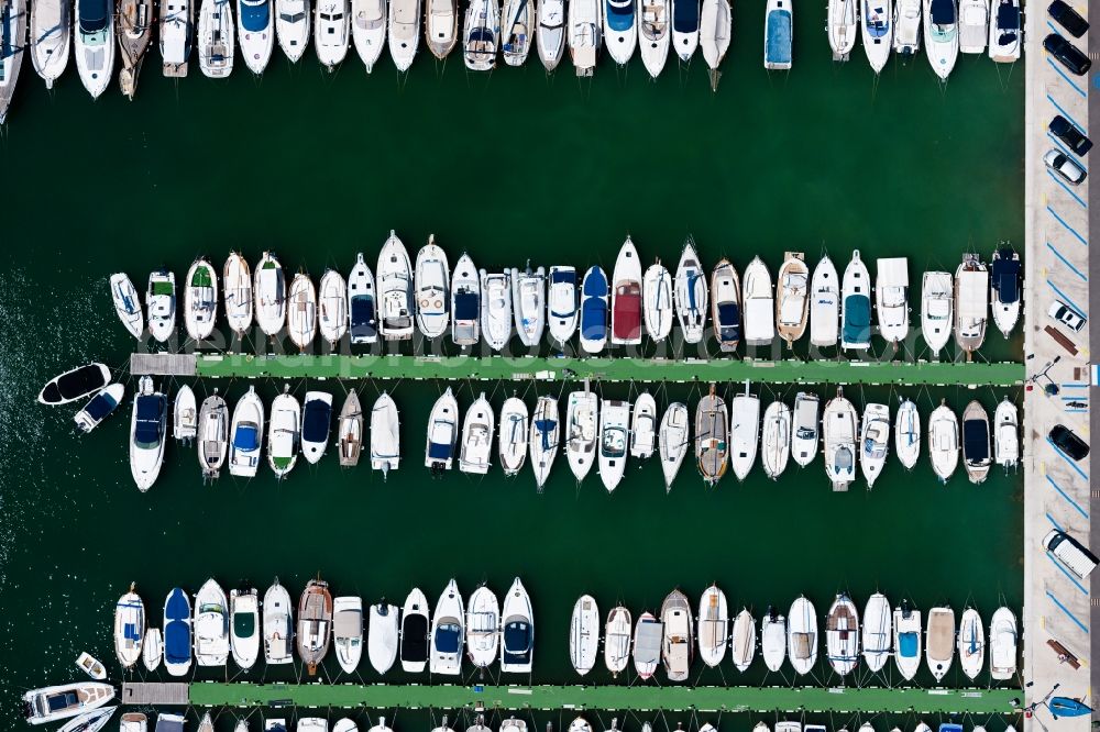 Vertical aerial photograph Andratx - Vertical aerial view from the satellite perspective of the marina in the district Port Andratx in Andratx in Balearic Islands, Mallorca, Spain